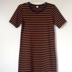 Old Navy Women's Size XS Navy Blue Gold Jersey Knit Shift Style Mini Dress NEW